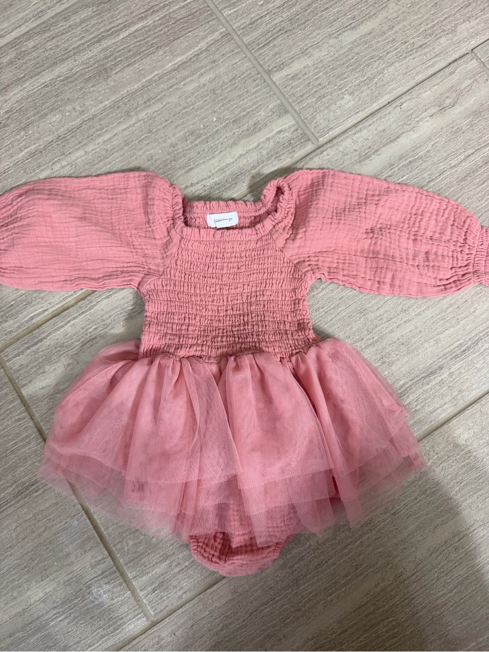 Angel Dear Pink Tulle Smocked One-Piece Bodysuit